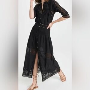 LoveShackFancy Beth Lace Maxi Dress in Black Eyelet Size L